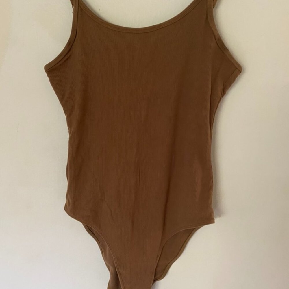Women's Modal Baby Rib Strappy Brown Bodysuit - Richer Poorer - Size Medium
